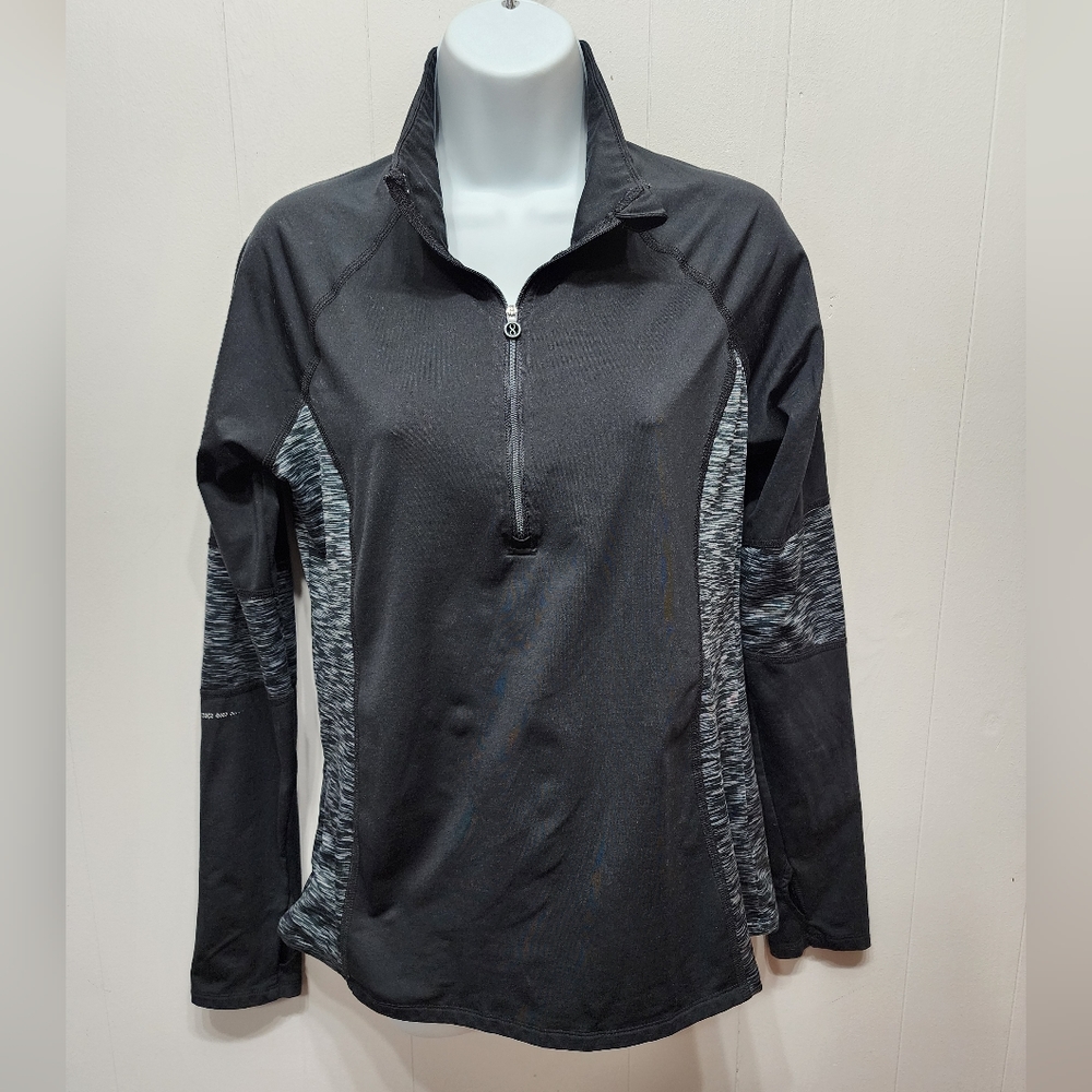 Layers Pullover Shirt Large 1/4 Zip Women's Quick Dry Thumbholes Black‎ B333
